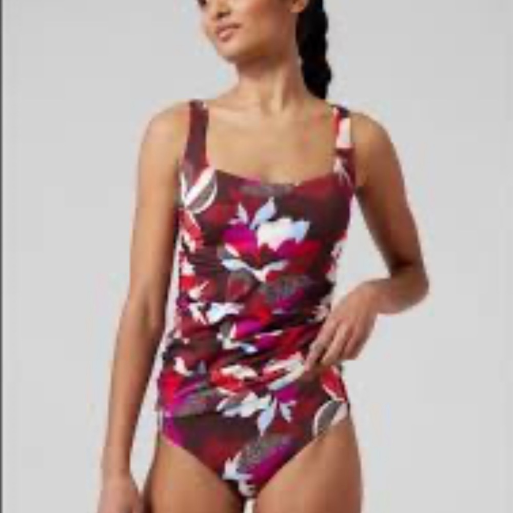 Athleta Square Neck Size 34D/DD Hero Bloom Decadent Chocolate Tankini Top - Picture 2 of 9